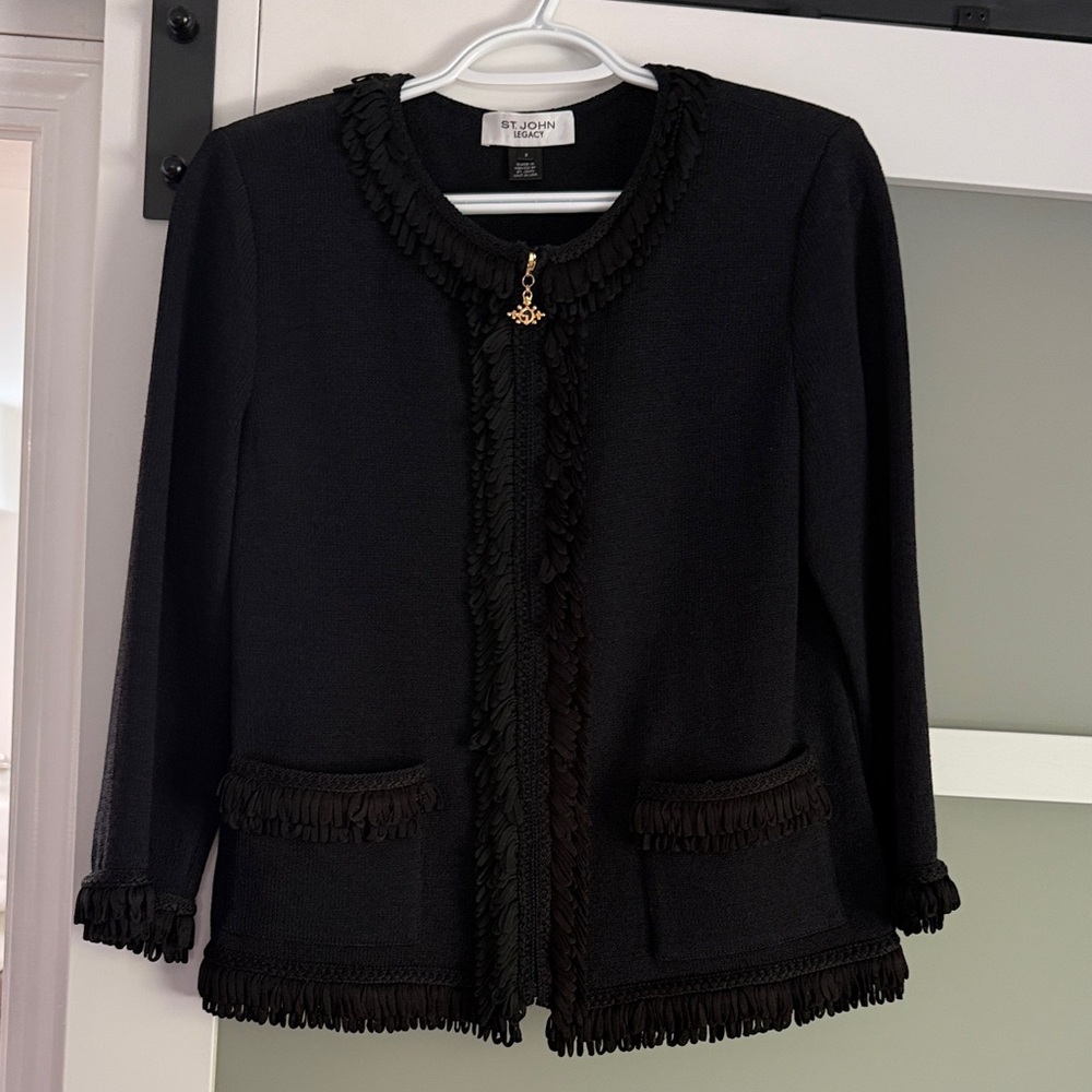 St. John Elegant Navy & Black Fringe Blazer size 6